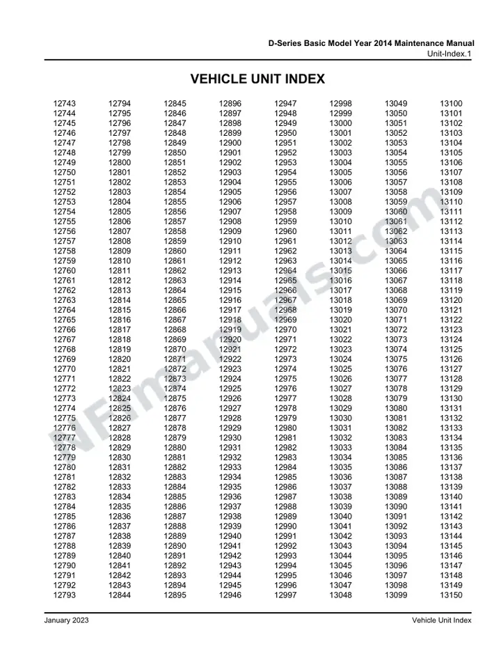 D-Series Basic Model Year 2014 Maintenance Manual, 2014 for Units 12743-13477 first-page preview