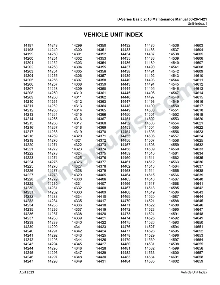 D4500 D-Series Basic 2016 Maintenance Manual 03-26-1421, 2016 for Units 14197-14379, 14396, 14397, 14405-14410, 14417-14440, 14443-14514, 14516-14568, 14585-14625, 14632-14718, 14725-14730, 14733, 14734 first-page preview