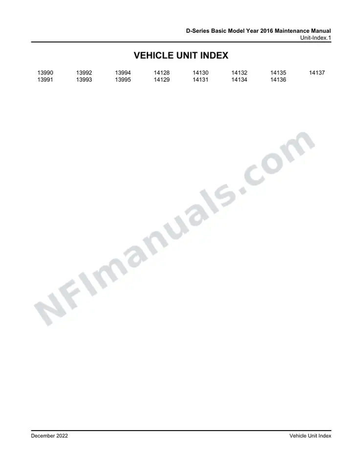 D-Series Basic Model Year 2016 Maintenance Manual, 2015 for Units 13990-13995,14128-14132,14134-14137 first-page preview