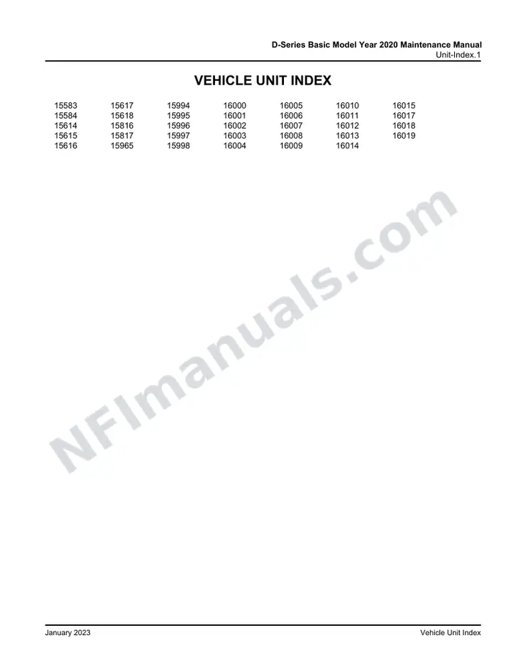 D-Series Basic Model Year 2020 Maintenance Manual, 2020 for Units 15583,15584,15614-15618,15816,15817,15965,15994-15998,16000-16015,16017-16019 first-page preview