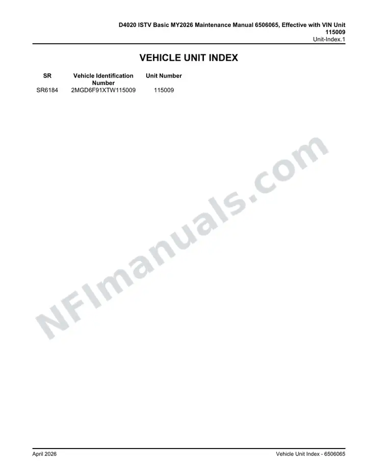 D4020 ISTV Basic MY2026 Maintenance Manual 6506065, Effective with VIN Unit 115009 first-page preview