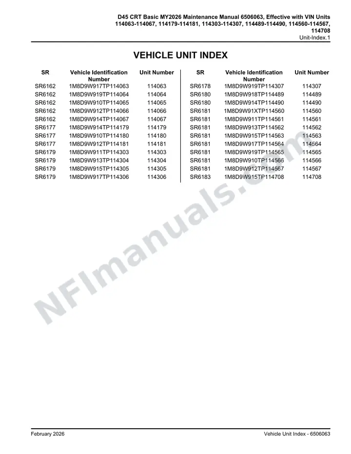 D45 CRT Basic MY2026 Maintenance Manual 6506063, Effective with VIN Units 114063-114067, 114179-114181, 114303-114307, 114489-114490, 114560-114567, 114708 first-page preview