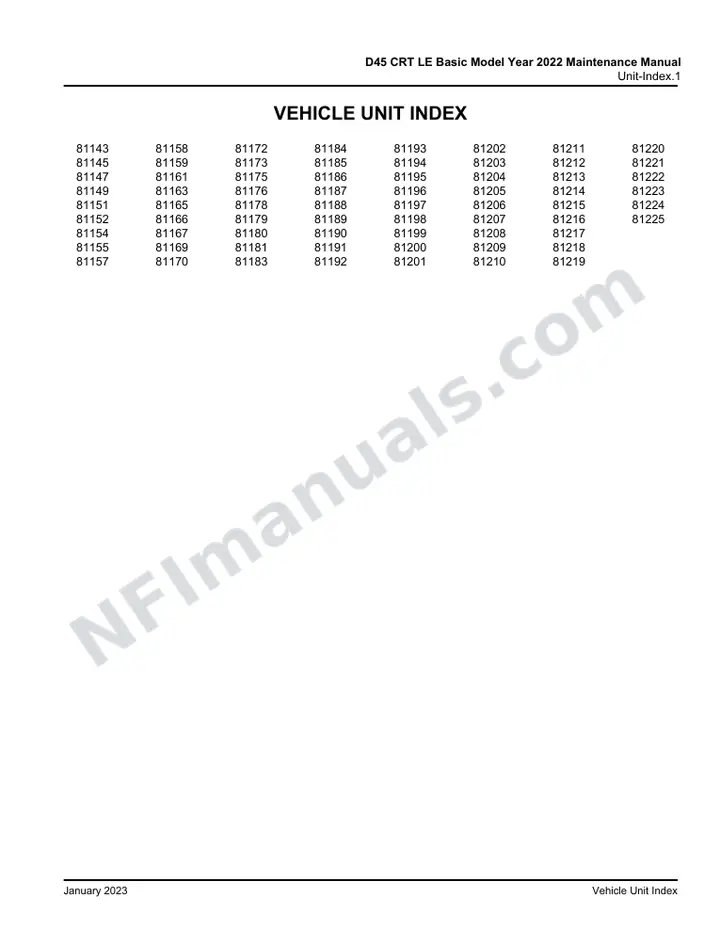 6488716 D45 CRT LE Basic Model Year 2022 Maintenance Manual, 2021 for Units 81143,81145,81147,81149,81151,81152,81154,81155,81157-81159,81161,81163,81165-81167,81169,81170,81172,81173,81175,81176,81178-81181,81183-81225 first-page preview
