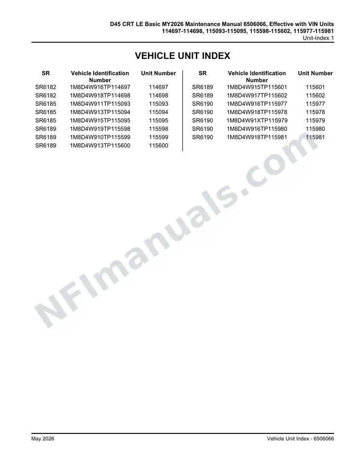 D45 CRT LE Basic MY2026 Maintenance Manual 6506066, Effective with VIN Units 114697-114698, 115093-115095, 115598-115602, 115977-115981 first-page preview