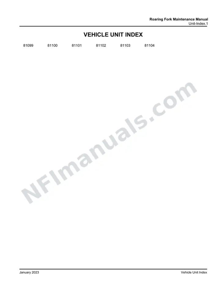 Roaring Fork Maintenance Manual, 2021 for Units 81099-81104 first-page preview