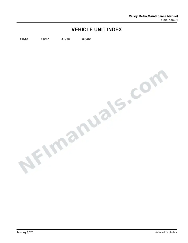 Valley Metro Maintenance Manual, 2020 for Units 81086-81089 first-page preview