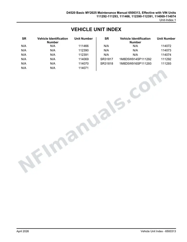D4520 Basic Maintenance Manual 6500313, Model Year 2025 first-page preview