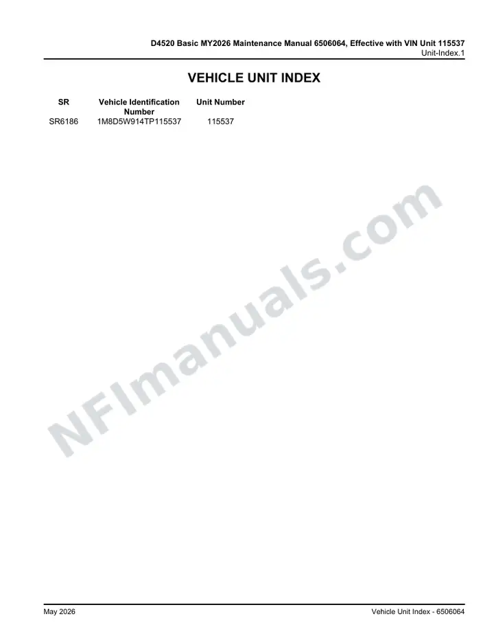 D4520 Basic MY2026 Maintenance Manual 6506064, Effective with VIN Unit 115537 first-page preview