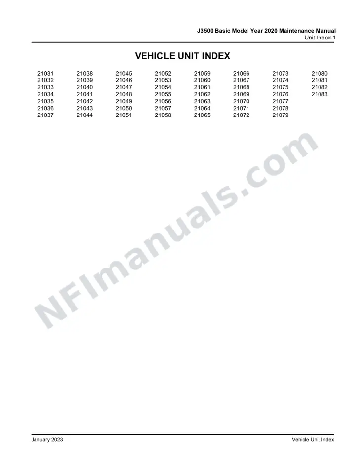 J3500 Basic Model Year 2020 Maintenance Manual, 2020 for Units 21031-21083 first-page preview