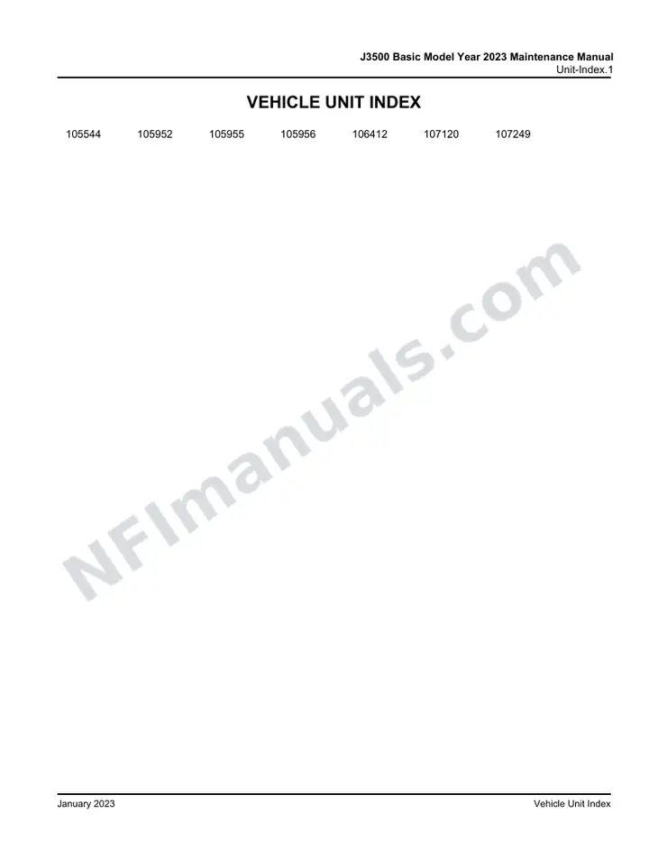 6491609 J3500 Basic Model Year 2023 Maintenance Manual, 2023 for Units 105544,105952,105955,105956,106412,107120,107249 first-page preview