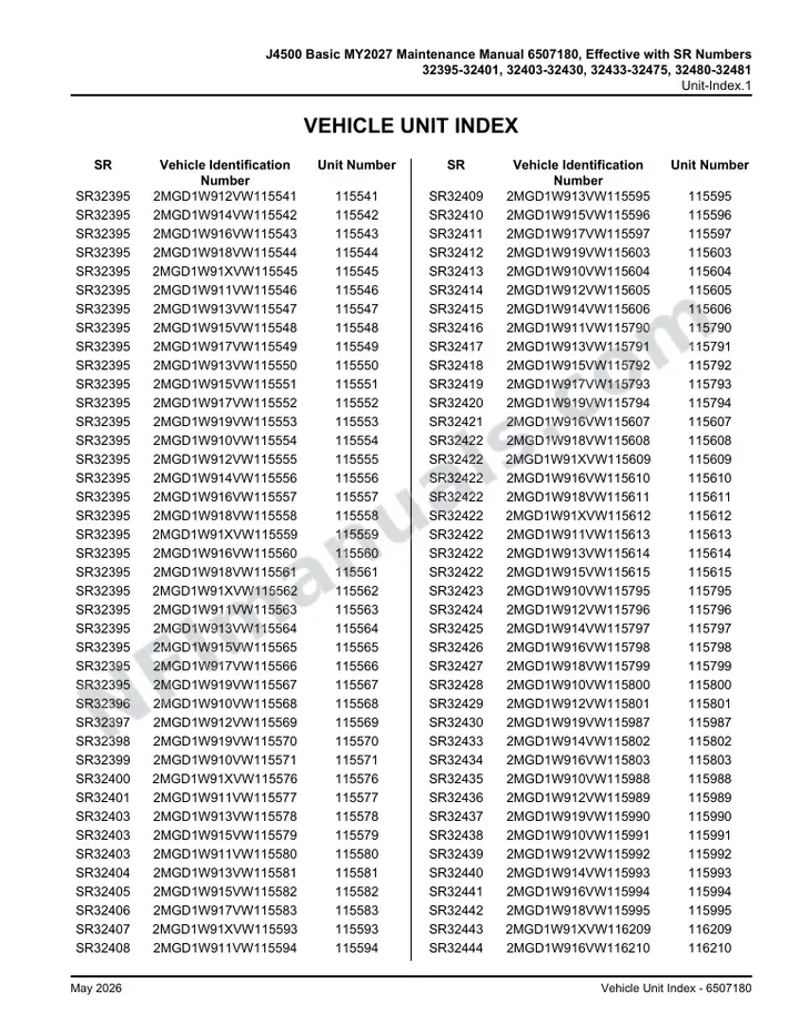 J4500 Basic MY2027 Maintenance Manual 6507180, Effective with SR Numbers 32395-32401, 32403-32430, 32433-32475, 32480-32481 first-page preview