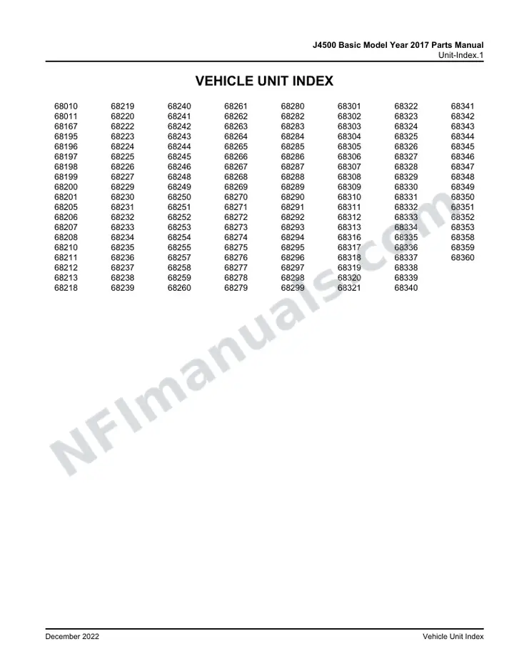 J4500 Basic Model Year 2017 Maintenance Manual, 2017 for Units 68010-68011,68167,68195-68201,68205-68208,68210-68213,68218-68220,68222-68227,68229-68246,68248-68255,68257-68280,68282-68299,68301-68313,68316-68353,68358-68360 first-page preview
