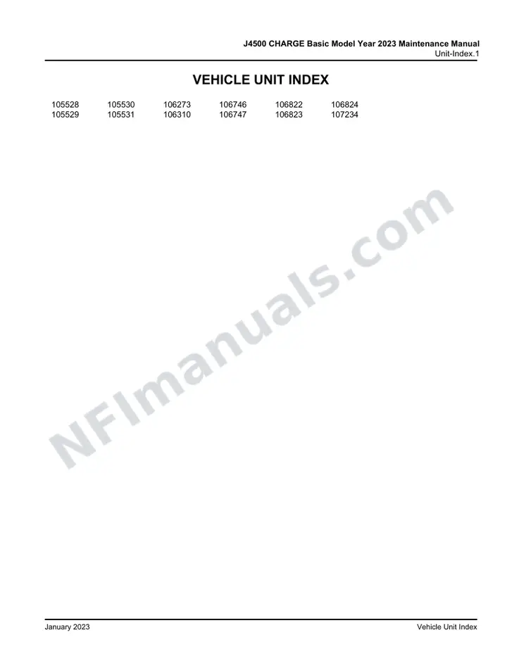 6491227 J4500 CHARGE Basic Model Year 2023 Maintenance Manual, 2022 for Units 105528,105529,105530,105531,106273,106310,106746,106747,106822,106823,106824,107234 first-page preview