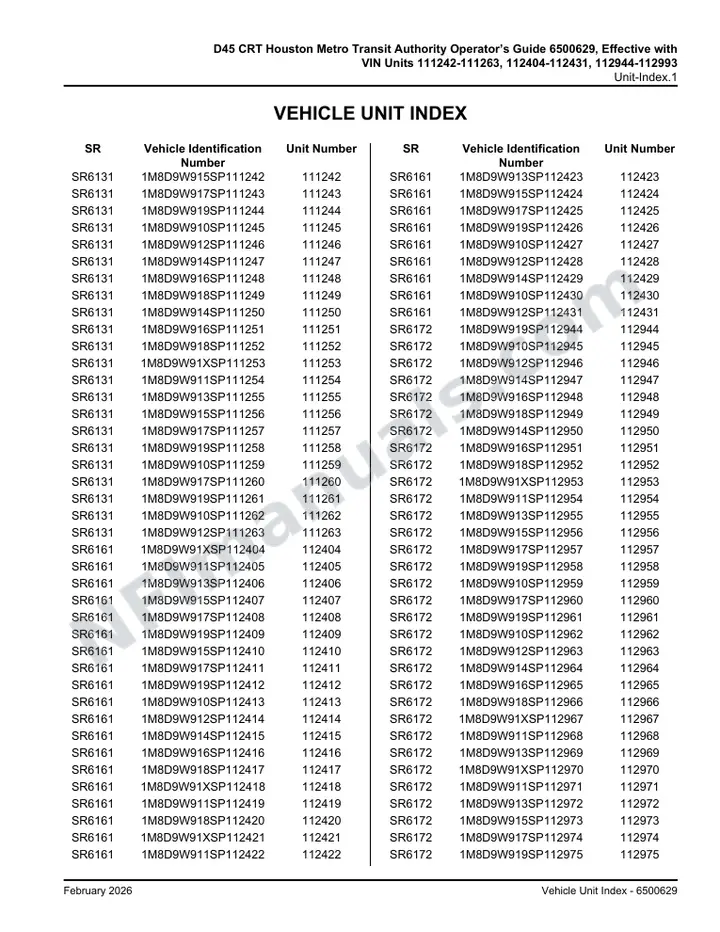 D45 CRT Houston Metro Transit Authority Operator’s Guide 6500629, Effective with VIN Units 111242-111263, 112404-112431, 112944-112993 first-page preview