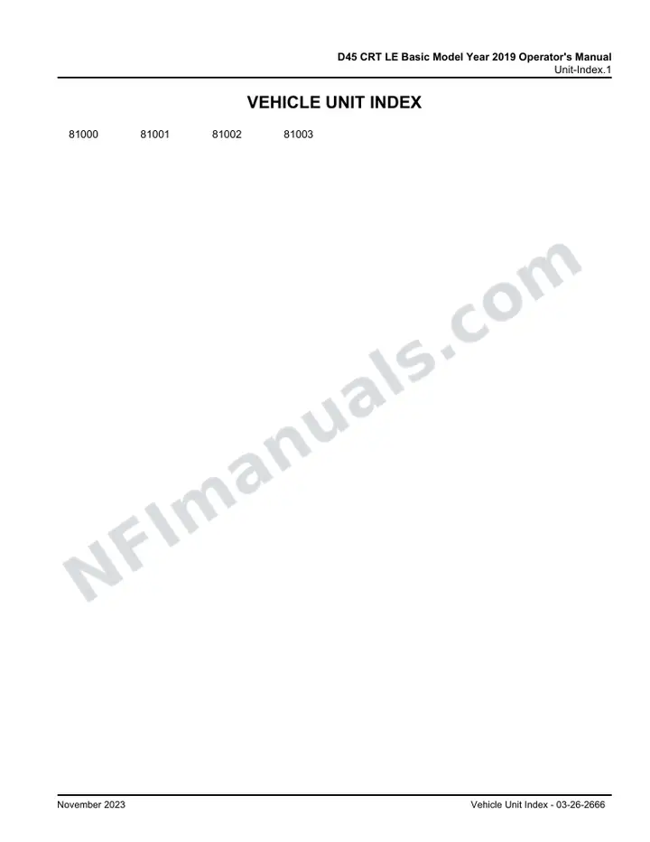 D45 CRT LE Basic Model Year 2019 Operator's Manual, 2019 for Units 81000-81003 first-page preview