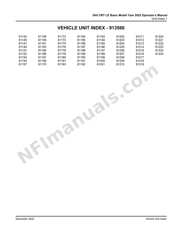 D45 CRT LE Basic Model Year 2022 Operator's Manual, 2021 for Units 81143,81145,81147,81149,81151,81152,81154,81155,81157-81159,81161,81163,81165-81167,81169,81170,81172,81173,81175,81176,81178-81181,81183-81225 first-page preview