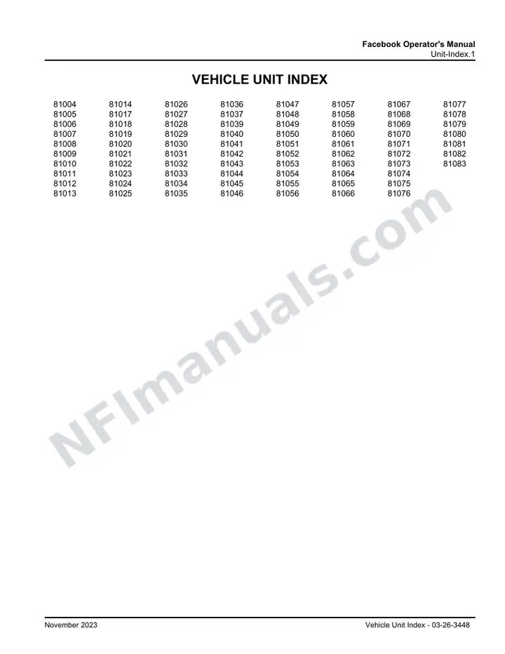 Facebook Operator's Manual, 2020 for Units 81004-81014,81017-81037,81039-81083 first-page preview