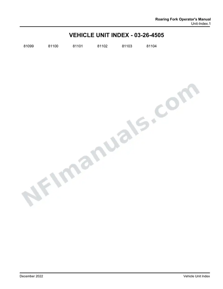 Roaring Fork Operator's Manual, 2021 for Units 81099-81104 first-page preview