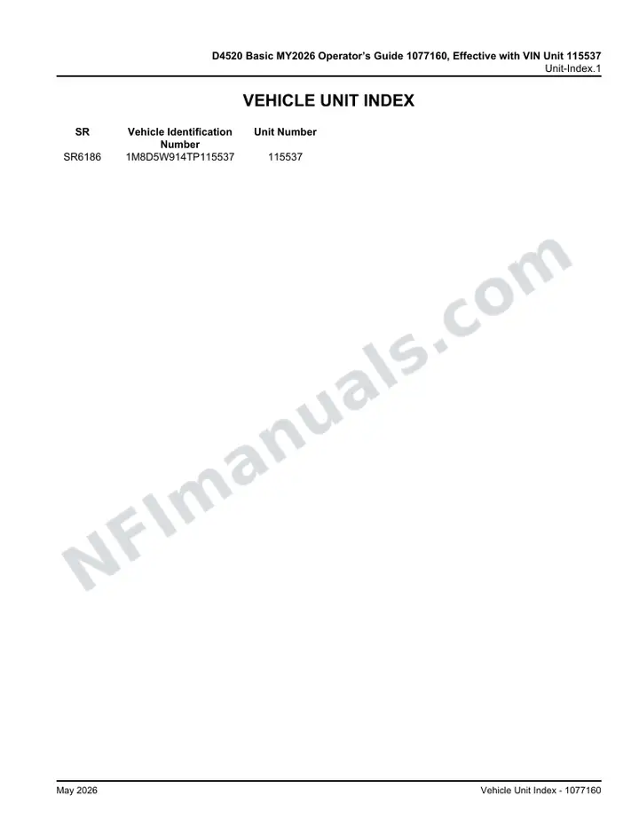D4520 Basic MY2026 Operator’s Guide 1077160, Effective with VIN Unit 115537 first-page preview