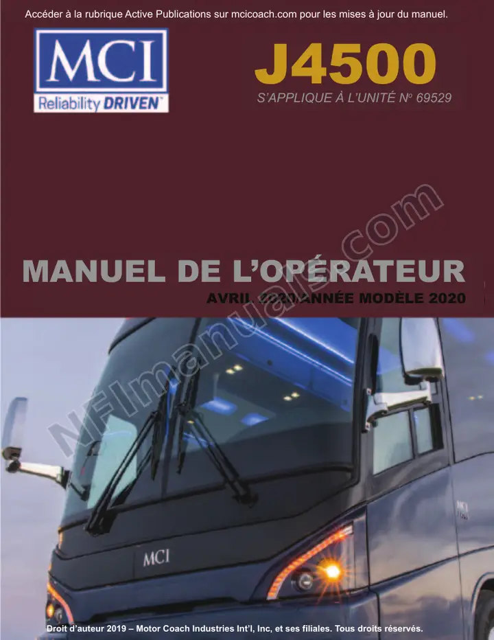 J4500 Basic Model Year 2020 French Operator's Manual, 2019 for Units 69704,69705,69768-69770,69793,69794,69803,69804,69821-69825,69834,69835 first-page preview