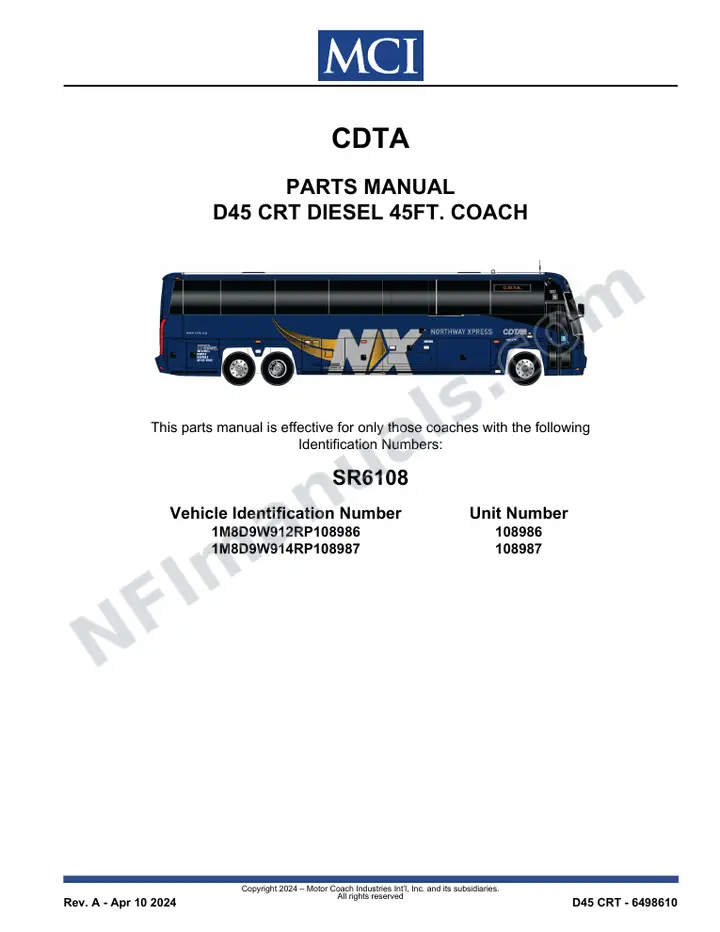 SR6108 Parts Manual, CDTA first-page preview