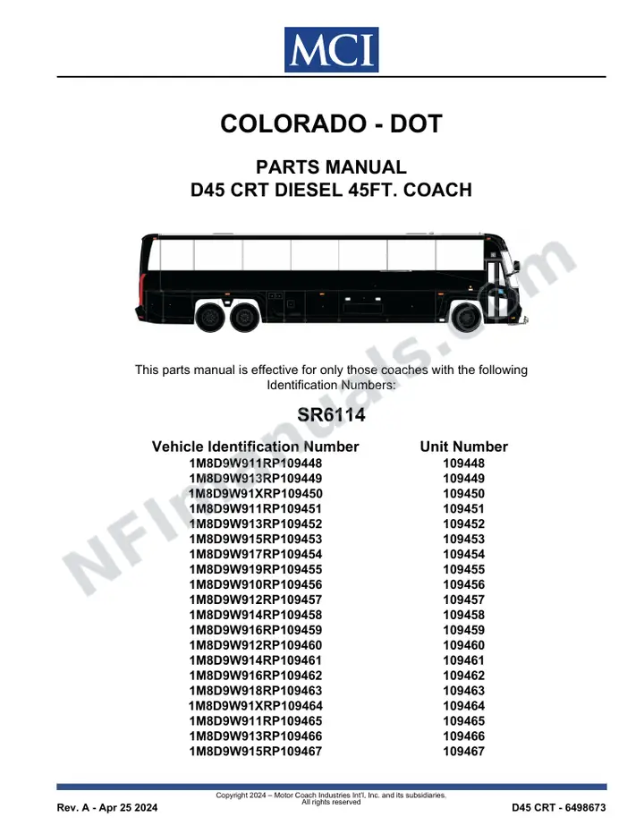 SR6114 Parts Manual, Colorado - DOT first-page preview
