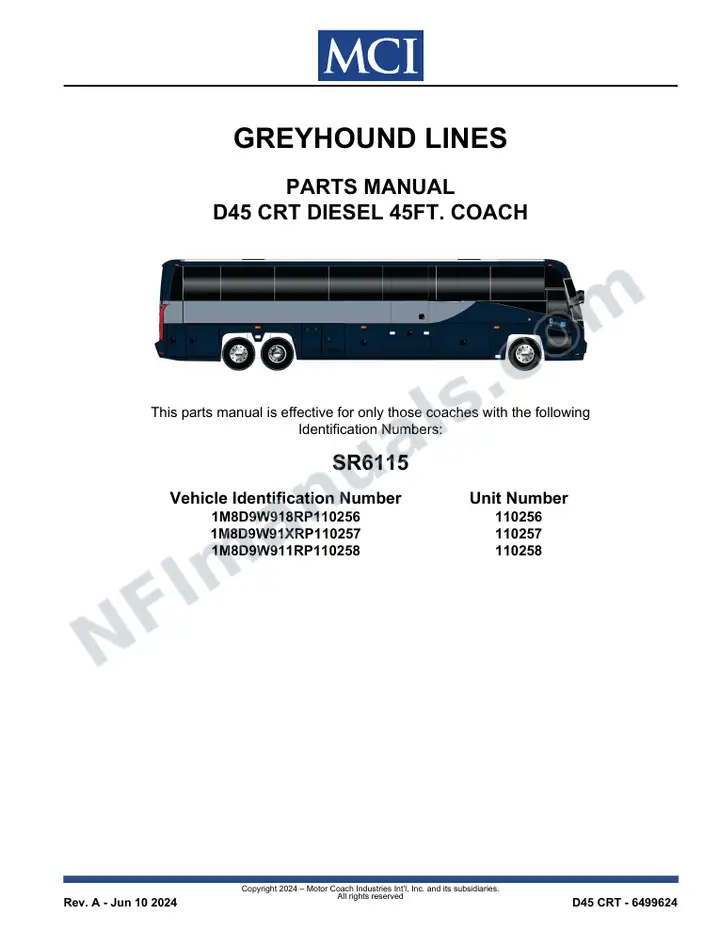 SR6115 Parts Manual, Greyhound Lines first-page preview