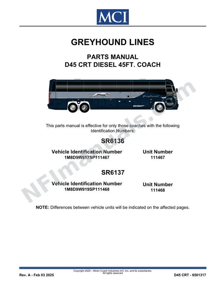 SR6136 Parts Manual, Greyhound Lines first-page preview