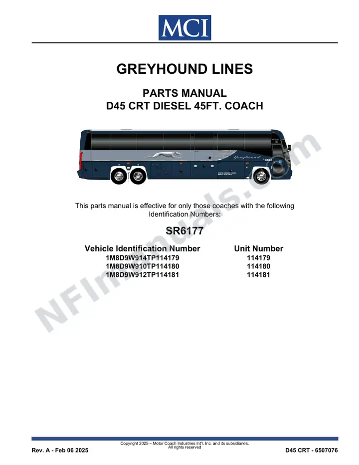 SR6177 Parts Manual, Greyhound Lines first-page preview
