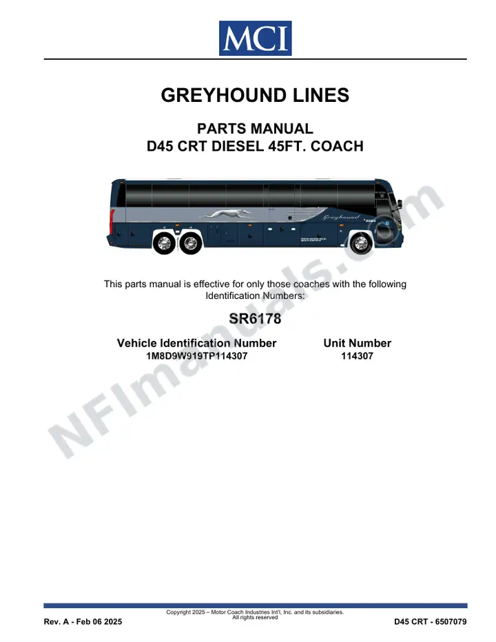 SR6178 Parts Manual, Greyhound Lines first-page preview