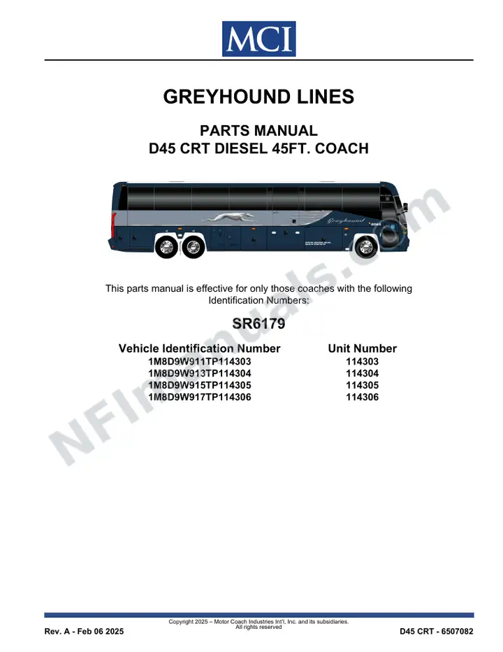 SR6179 Parts Manual, Greyhound Lines first-page preview
