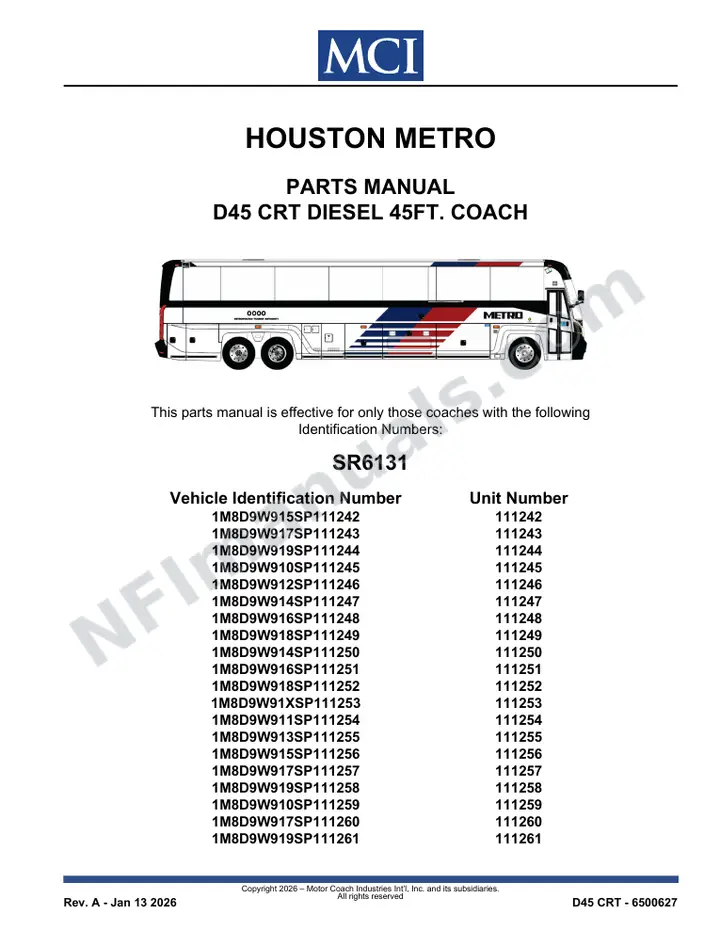 SR6131 Parts Manual, Houston Metro first-page preview