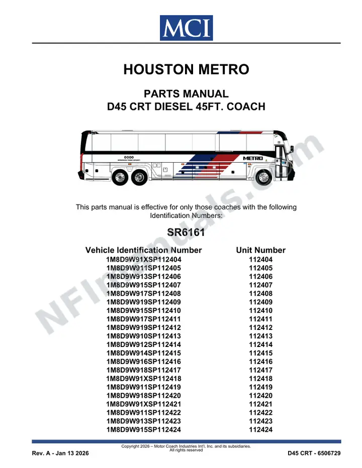 SR6161 Parts Manual, Houston Metro first-page preview