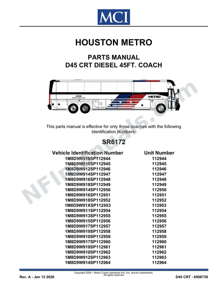 SR6172 Parts Manual, Houston Metro first-page preview