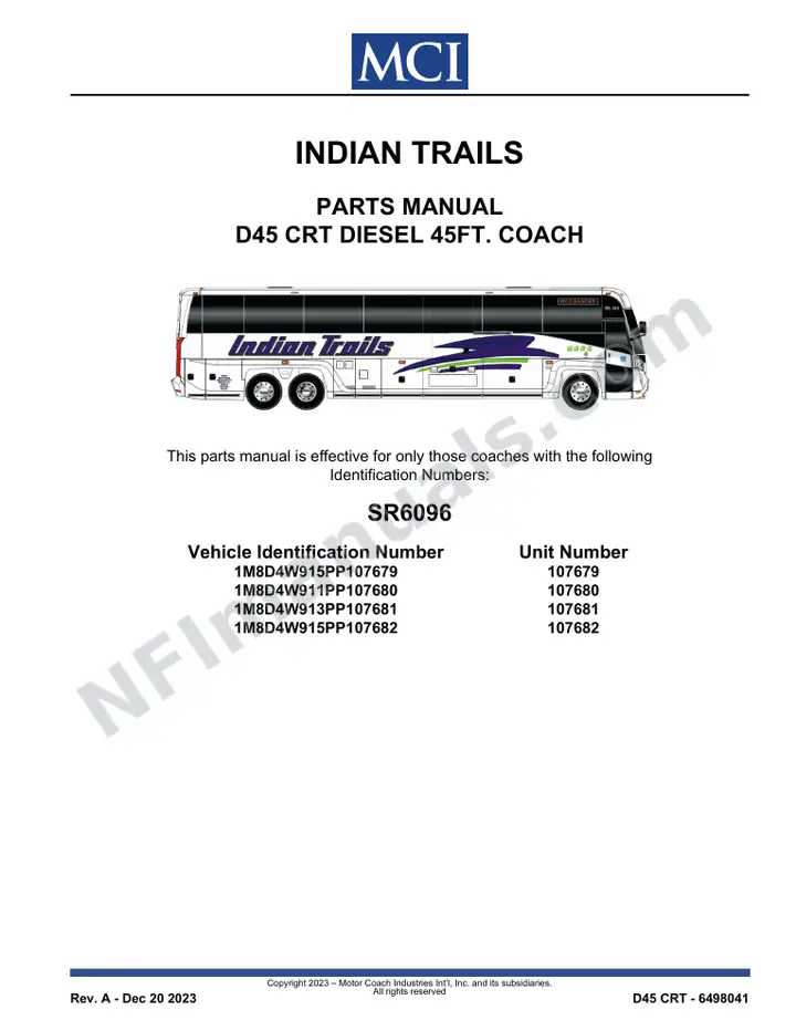 SR6096 Parts Manual, Indian Trails first-page preview