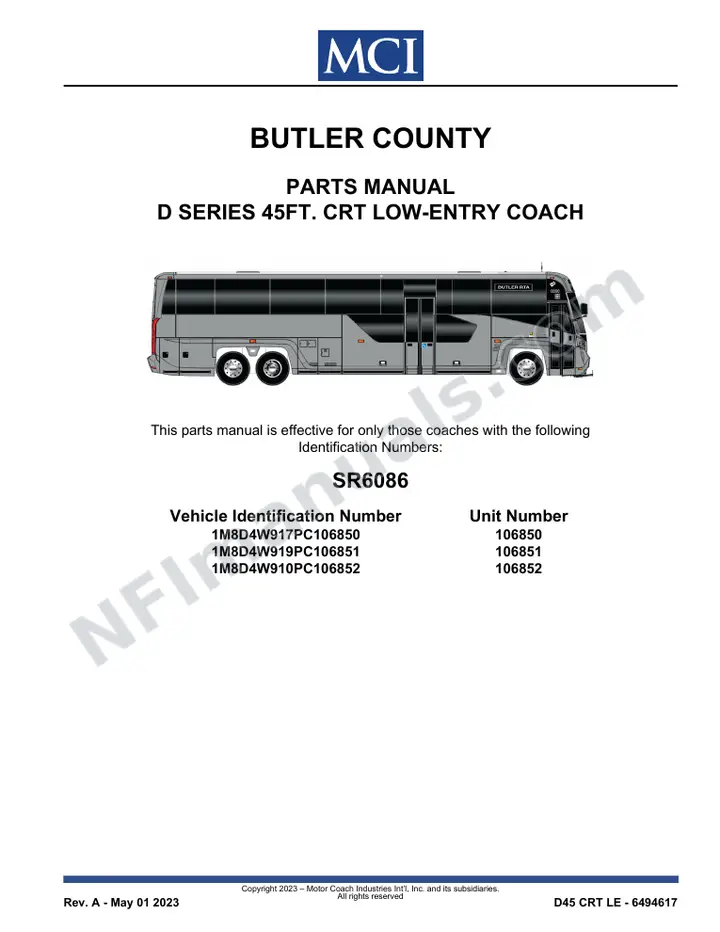 SR6086 Parts Manual, Butler County first-page preview