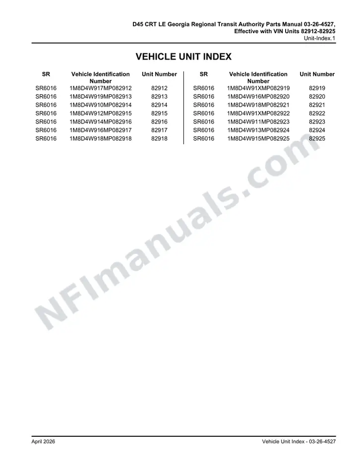D45 CRT LE GRTA, SR6016 Parts Manual, 2021 for Units 082912-082925 first-page preview