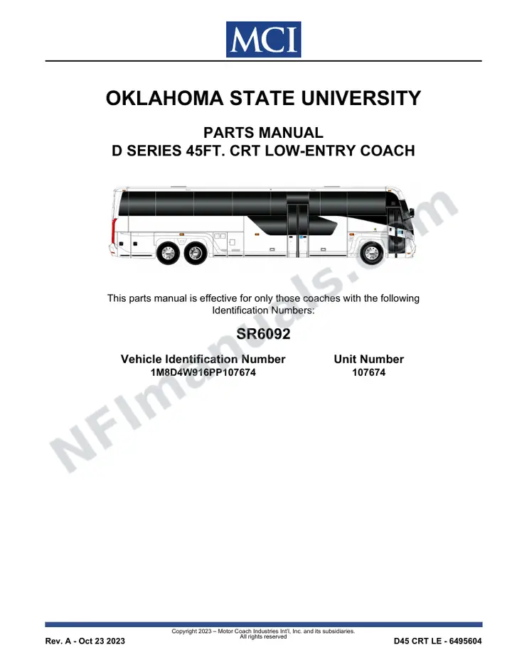 SR6092 Parts Manual, Oklahoma State University first-page preview
