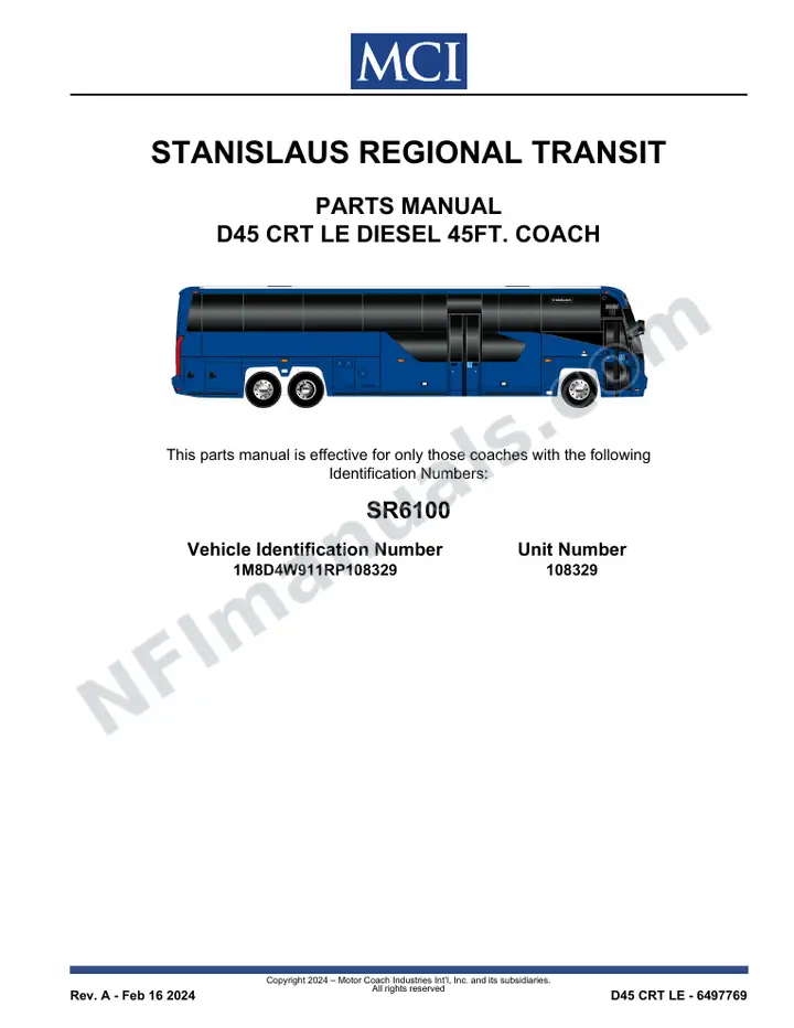 SR6100 Parts Manual, Stanislaus Regional Transit first-page preview