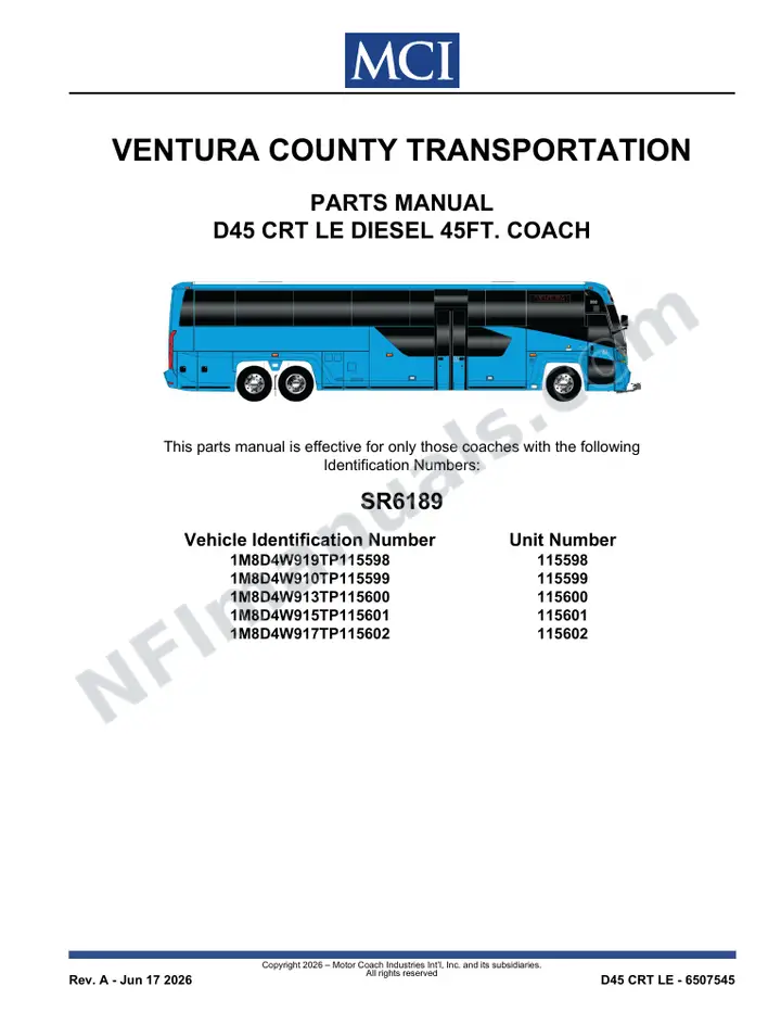 SR6189 Parts Manual, Ventura County Transportation first-page preview