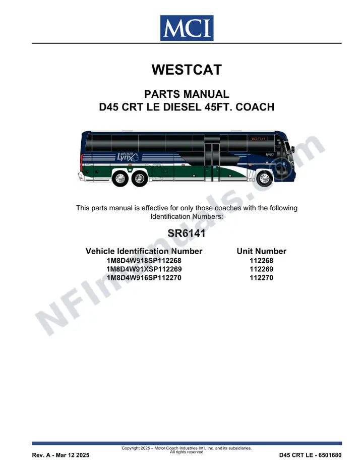SR6141 Parts Manual, WestCat first-page preview