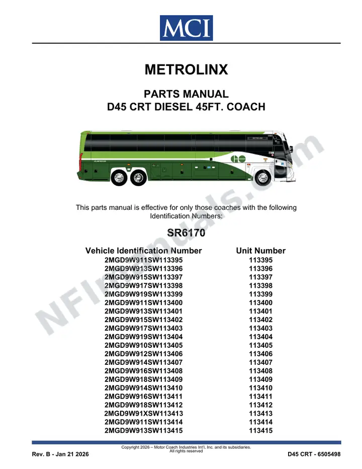 SR6170 Parts Manual, Metrolinx first-page preview