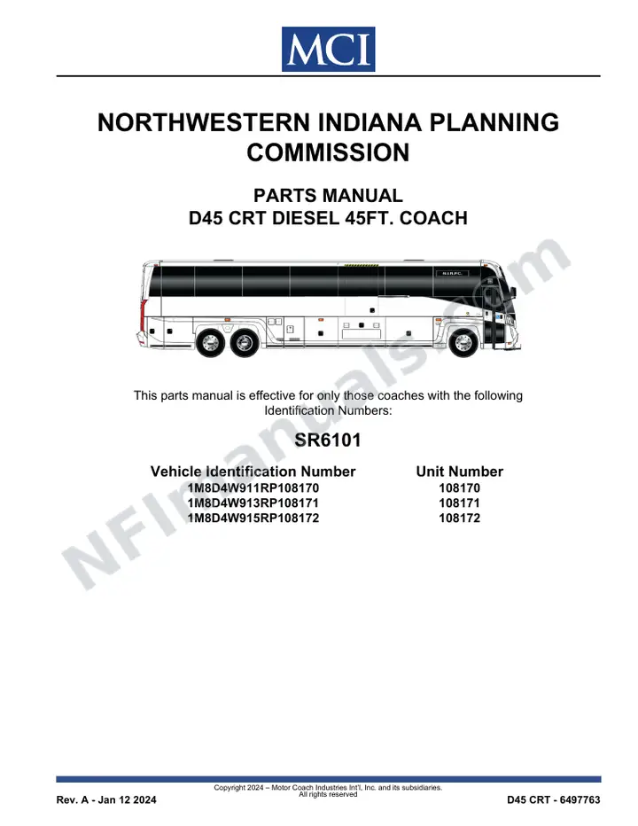 SR6101 Parts Manual, Northwestern Indiana Planning Commission first-page preview