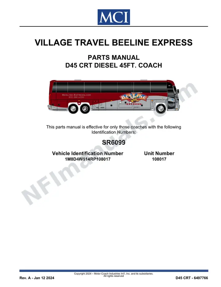 SR6099 Parts Manual, Village Travel Beeline Express first-page preview