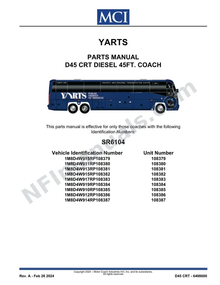 SR6104 Parts Manual, YARTS first-page preview