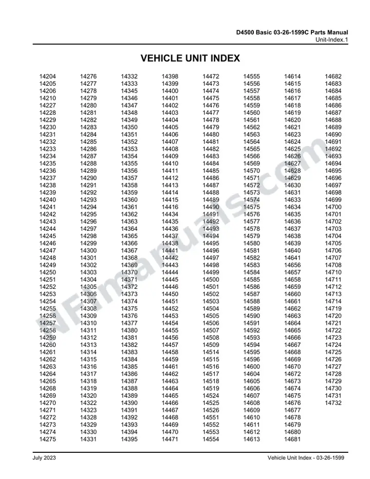 D4500 Basic 03-26-1599C Parts Manual, 2016 for Units 14197-14734 first-page preview