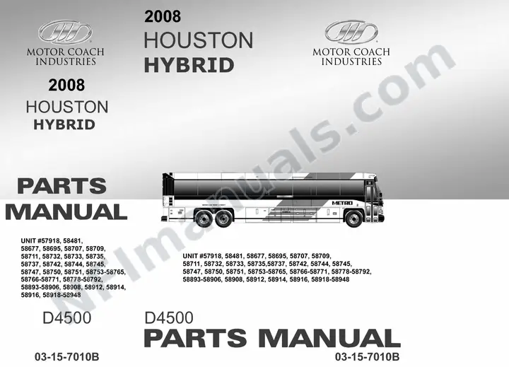D4500 Parts Manual, Houston 2008 for Units 57918-58948 first-page preview
