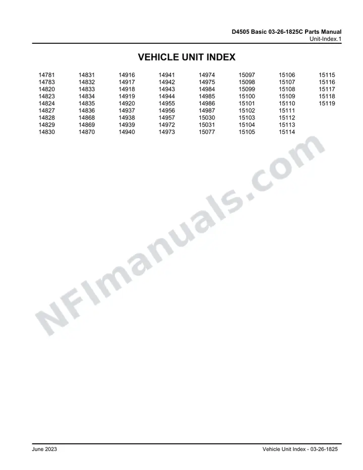 D4505 Basic 03-26-1825C Parts Manual, 2018 for Units 14781-15119 first-page preview