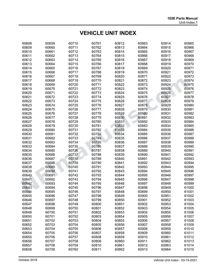 102E Parts Manual, Basic 1999 for Units 60001-61930 first-page preview