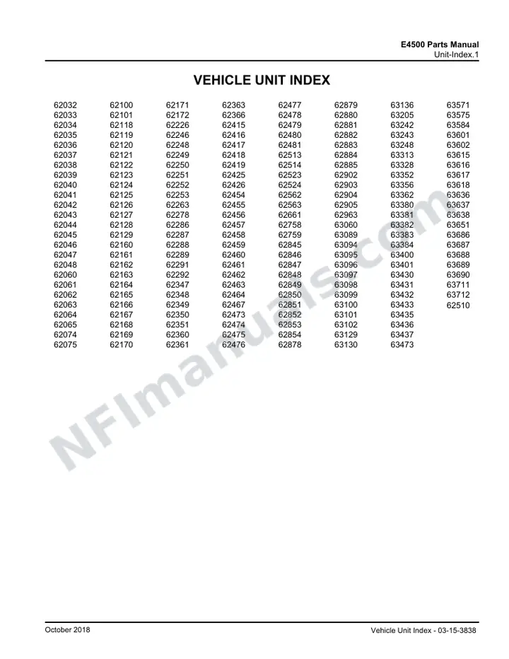 E4500 Parts Manual, Basic 2002 for Units 62032-63775 first-page preview